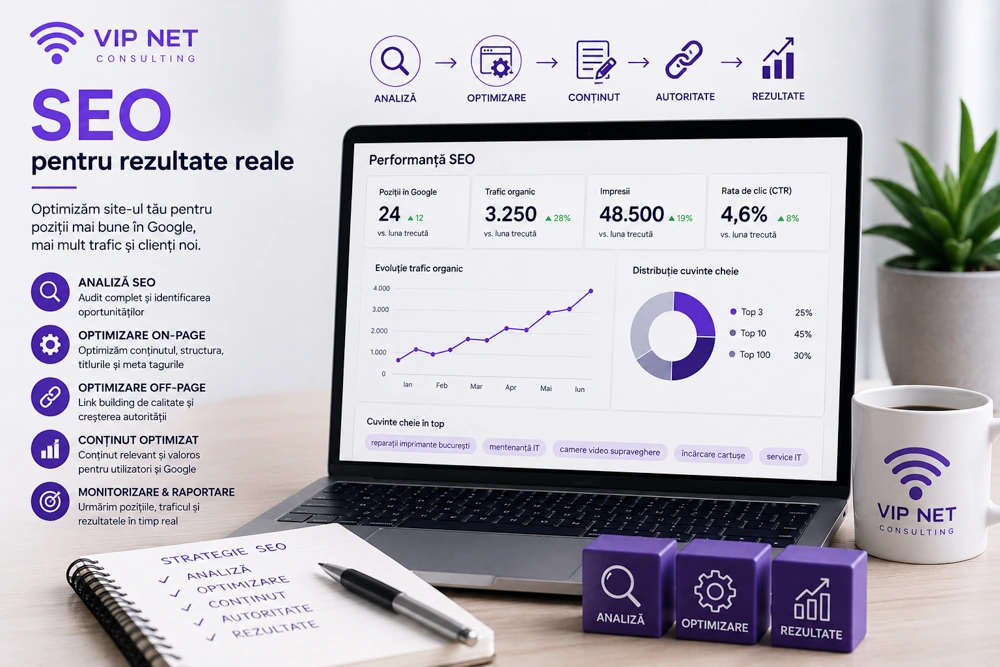 Servicii SEO și optimizare Google pentru creșterea vizibilității online – VIP NET Consulting
